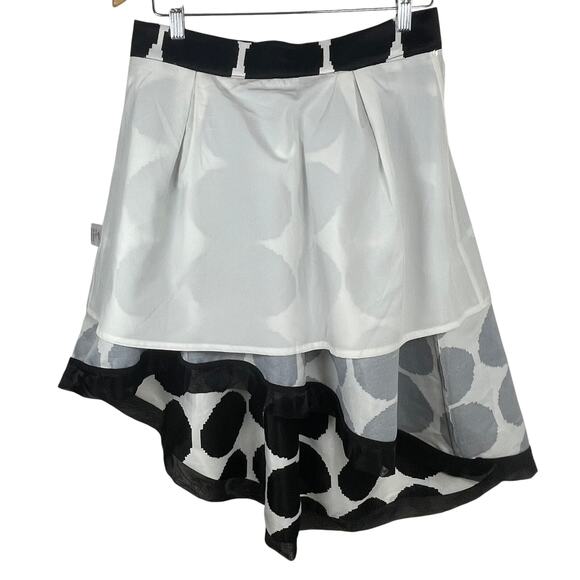 Gracia High-Low Skirt Black White Polka Dot Pleated Asymmetrical Ribbon Hem Sz L - Picture 5 of 15